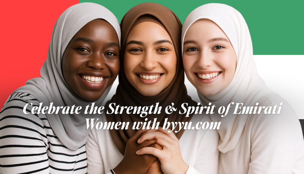 ethnically diverse emirati women holding hands.